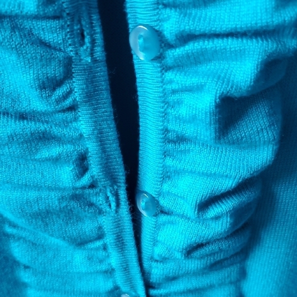 Debbie Morgan Teal Blue Ruffle Cardigan Sweater NWT XL - Picture 6 of 9